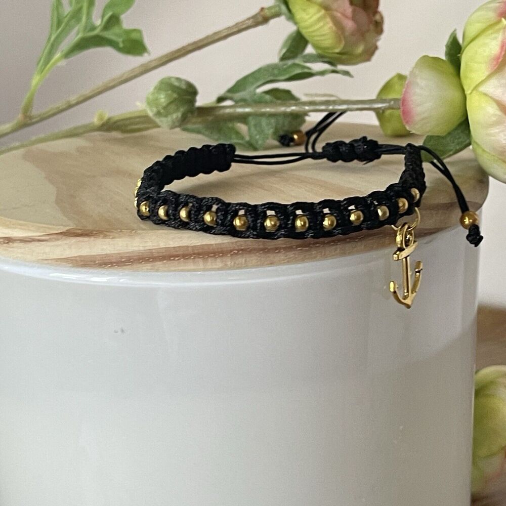 Handmade Black Braided Charm Bracelet Women Mens  Anchor New - Picture 11 of 14